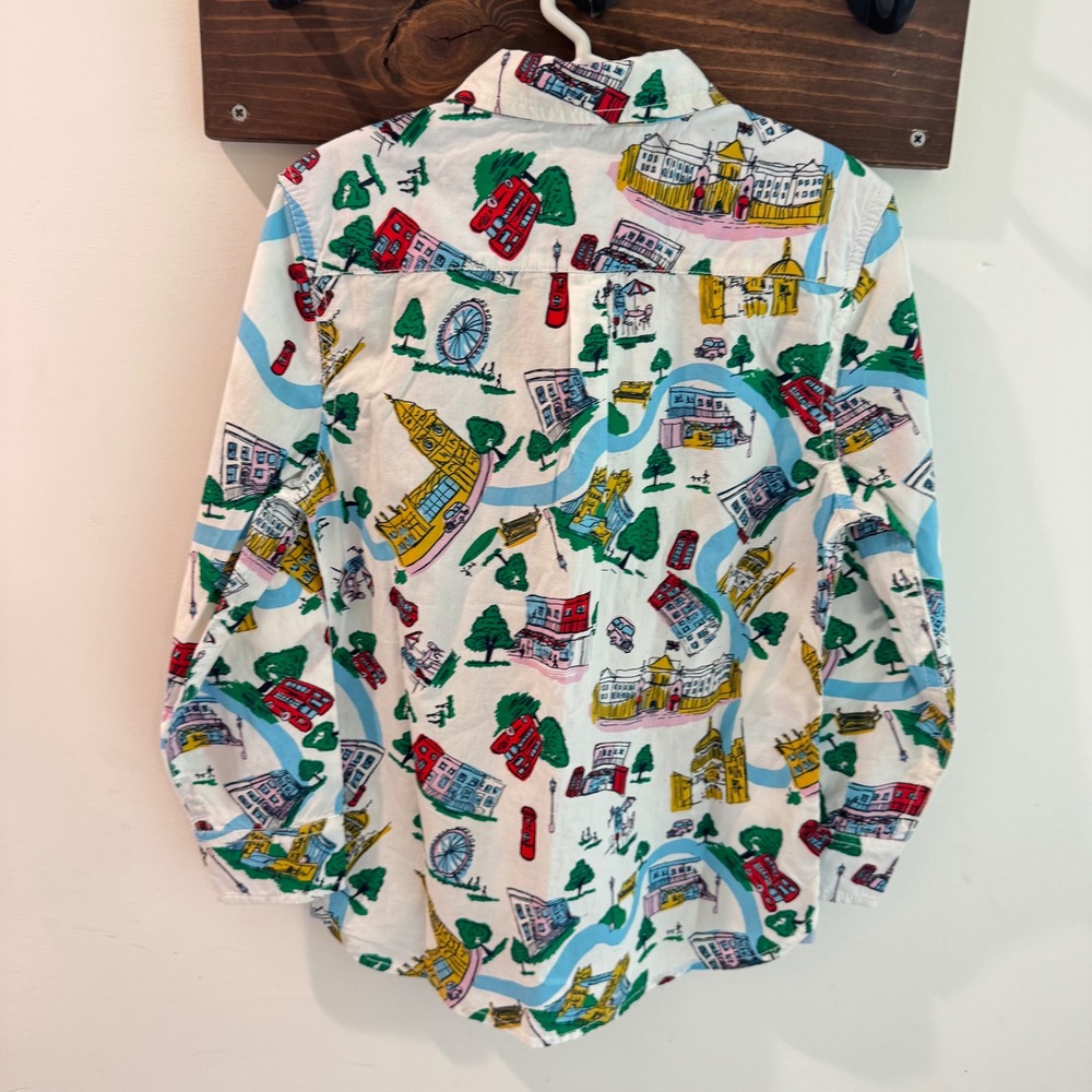 Mini Boden Kids London City Print Button Down Shirt White Multi 6-7Y NWT - Picture 9 of 10